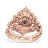 Three Piece Round Leaf Style Bridal Silver Ring