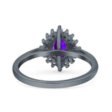 Art Deco Oval Halo Floral Ring