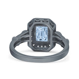 Art Deco Emerald Cut Halo Bridal Ring