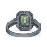 Art Deco Emerald Cut Halo Bridal Ring
