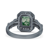 Art Deco Emerald Cut Halo Bridal Ring