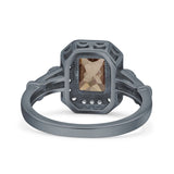 Art Deco Emerald Cut Halo Bridal Ring