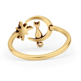 Oxidized Cat On Moon & Star Ring