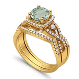 Round Natural Stone Three Piece Ring