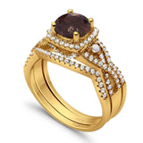 Round Natural Stone Three Piece Ring
