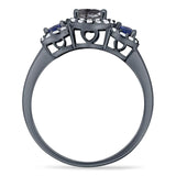 Round Natural Stone Three Stone Ring