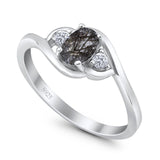 Art Deco Oval Natural Stone Three Stone Ring