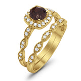 Two Piece Round Natural Stone Bridal Ring
