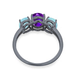 Art Deco Oval Natural Stone Trio Ring