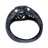 Art Deco Round Natural Stone Filigree Ring
