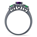 Three Stone Round Natural Stone Wedding Ring