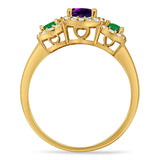 Three Stone Round Natural Stone Wedding Ring
