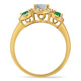 Three Stone Round Natural Stone Wedding Ring