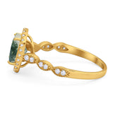Art Deco Oval Natural Stone Halo Ring