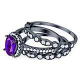 Oval Natural Stone Three Piece Ring
