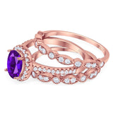 Oval Natural Stone Three Piece Ring