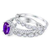 Oval Natural Stone Three Piece Ring