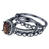 Oval Natural Stone Three Piece Ring
