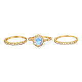 Three Piece Oval Natural Stone Floral Ring