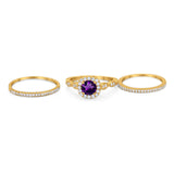 Three Piece Round Natural Stone Bridal Ring