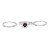 Three Piece Round Natural Stone Bridal Ring