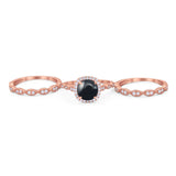 Three Piece Round Natural Stone Bridal Ring
