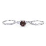 Three Piece Round Natural Stone Bridal Ring