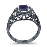 Art Deco Round Natural Stone Filigree Ring