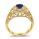 Art Deco Round Natural Stone Filigree Ring