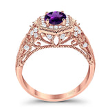 Art Deco Round Natural Stone Filigree Ring