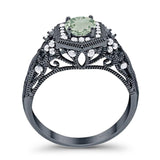Art Deco Round Natural Stone Filigree Ring