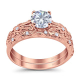 Two Piece Round Natural Stone Bridal Ring