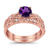 Two Piece Round Natural Stone Bridal Ring