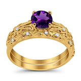 Two Piece Round Natural Stone Bridal Ring