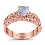 Two Piece Round Natural Stone Bridal Ring