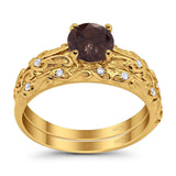Two Piece Round Natural Stone Bridal Ring