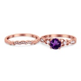 Two Piece Round Natural Stone Filigree Ring