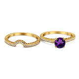 Two Piece Round Natural Stone Bridal Ring