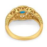 Art Deco Round Natural Stone Leaf Style Ring