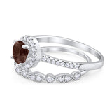 Two Piece Round Natural Stone Bridal Ring