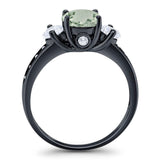 Art Deco Round Natural Stone Three Stone Ring