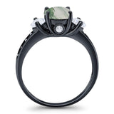 Art Deco Round Natural Stone Three Stone Ring