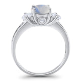 Art Deco Round Natural Stone Three Stone Ring
