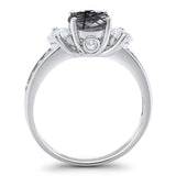 Art Deco Round Natural Stone Three Stone Ring