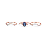 Three Piece Oval Natural Stone Beaded Ring 
