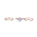 Three Piece Oval Natural Stone Beaded Ring 