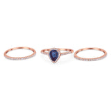 Pear Teardrop Natural Stone Three Piece Ring