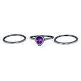 Pear Teardrop Natural Stone Three Piece Ring