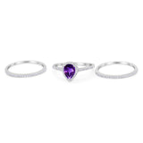 Pear Teardrop Natural Stone Three Piece Ring