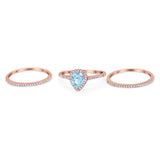 Pear Teardrop Natural Stone Three Piece Ring